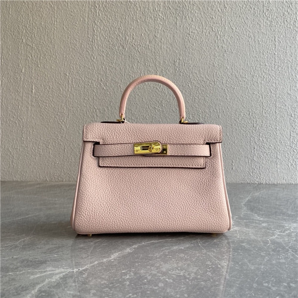 Light Pink Gold Mini 18 KL Pebble Leather Bag Crossbody Satchel Lock Key B9/S13
